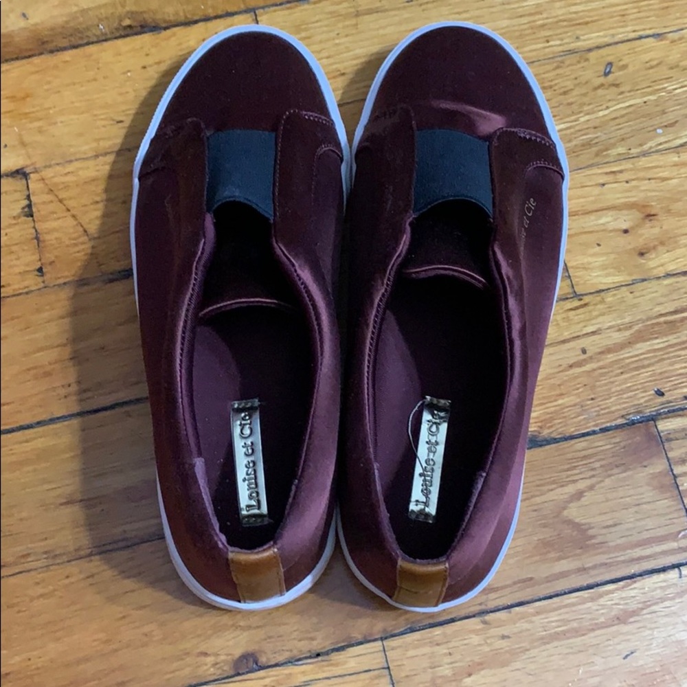 Maroon satin slip on shoes